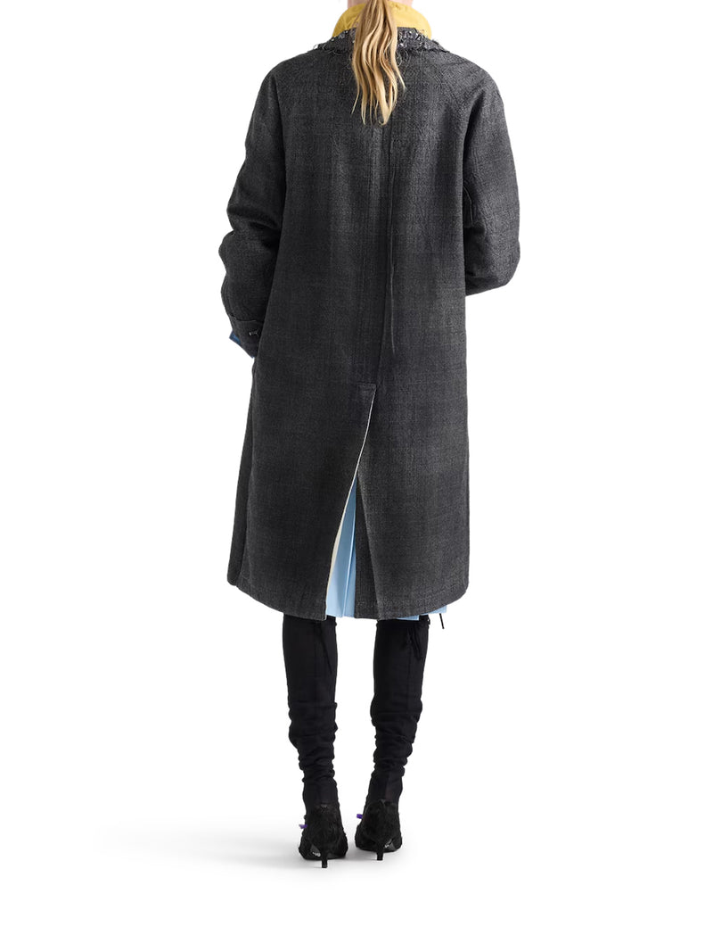 Prada Women Single-Breasted Overcoat In Mouliné Prince Of Wales Check And Embroidered Twill PRADA