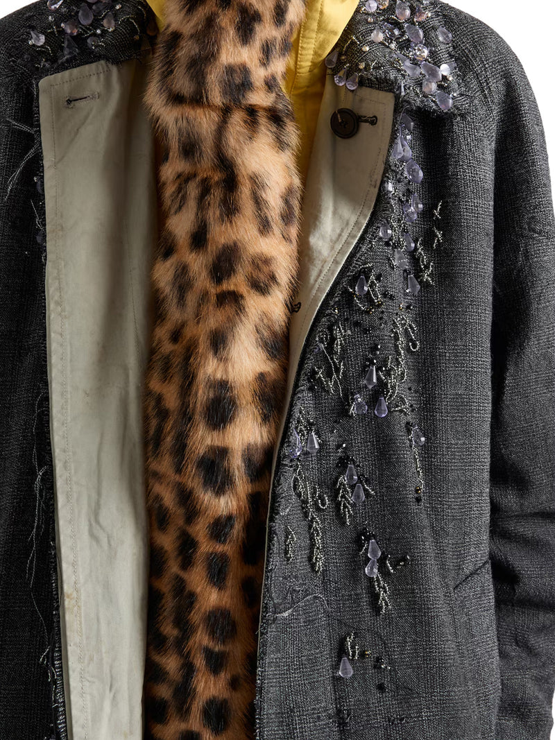 Prada Women Single-Breasted Overcoat In Mouliné Prince Of Wales Check And Embroidered Twill PRADA