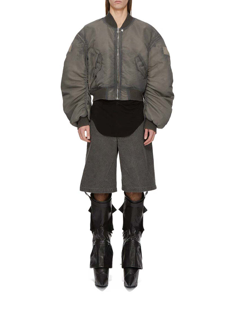 Rick Owens Men Grey Nylon Cropped Bomber Jacket RICK OWENS