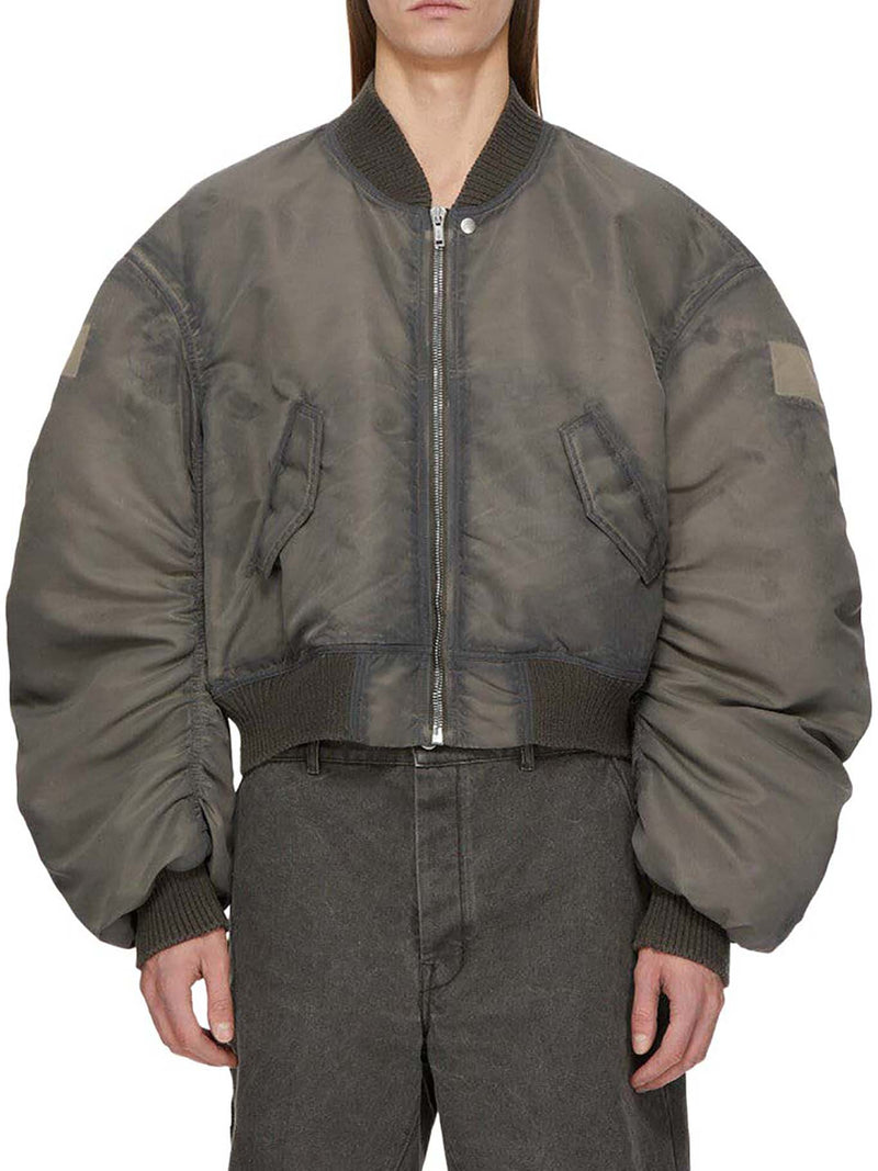 Rick Owens Men Grey Nylon Cropped Bomber Jacket RICK OWENS