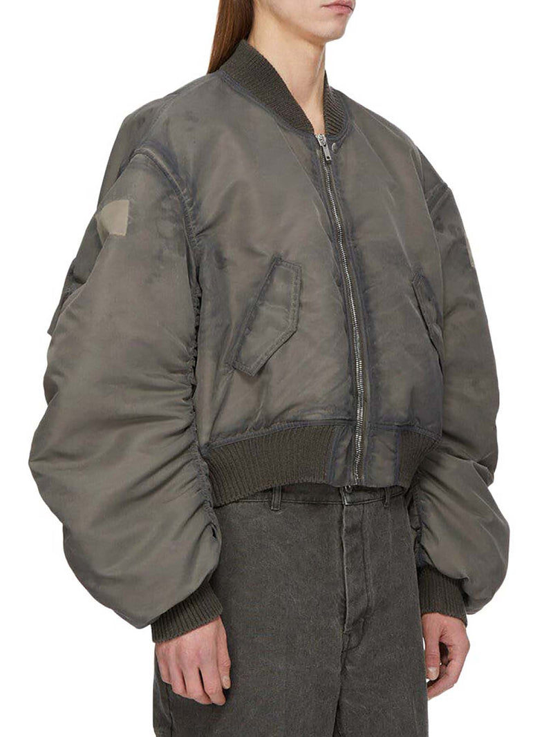 Rick Owens Men Grey Nylon Cropped Bomber Jacket RICK OWENS