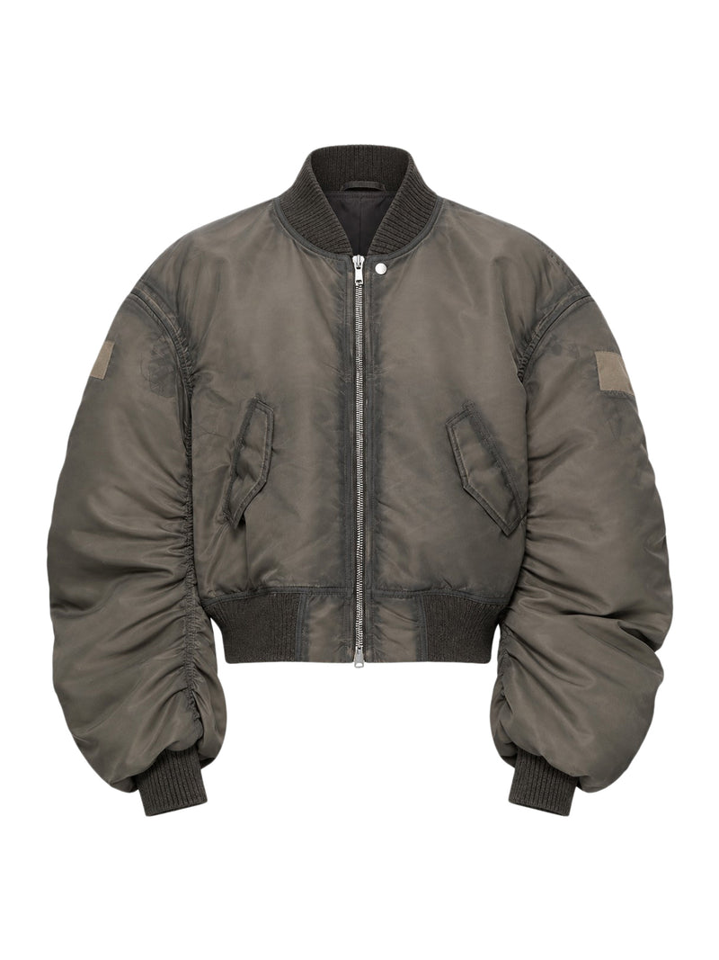 Rick Owens Men Grey Nylon Cropped Bomber Jacket RICK OWENS