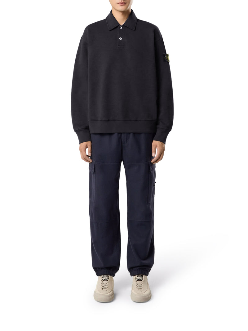 Stone Island Men Cotton Polo-Style Sweatshirt With Stone Island Badge STONE ISLAND