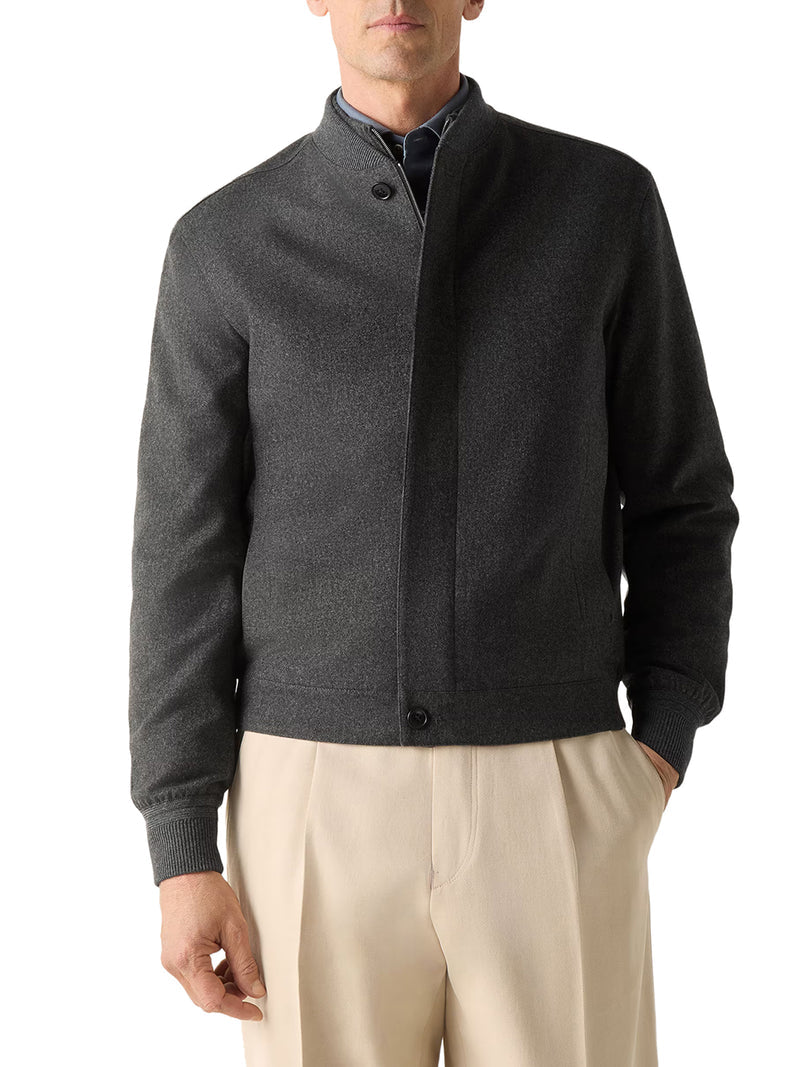 Zegna Men Dark Grey Multi-Melange Oasi Cashmere Elements Bomber Jacket ZEGNA