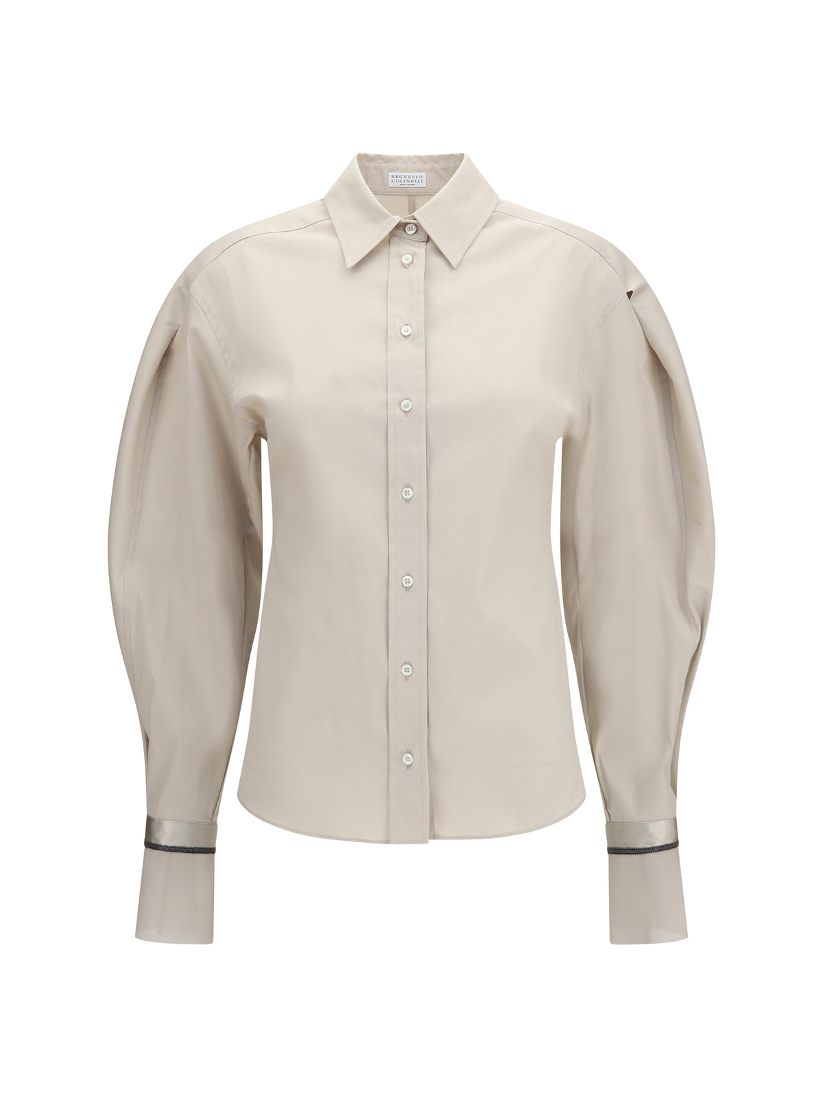Brunello Cucinelli Women Stretch Cotton Poplin Shirt With Shiny Silk Cuffs BRUNELLO CUCINELLI