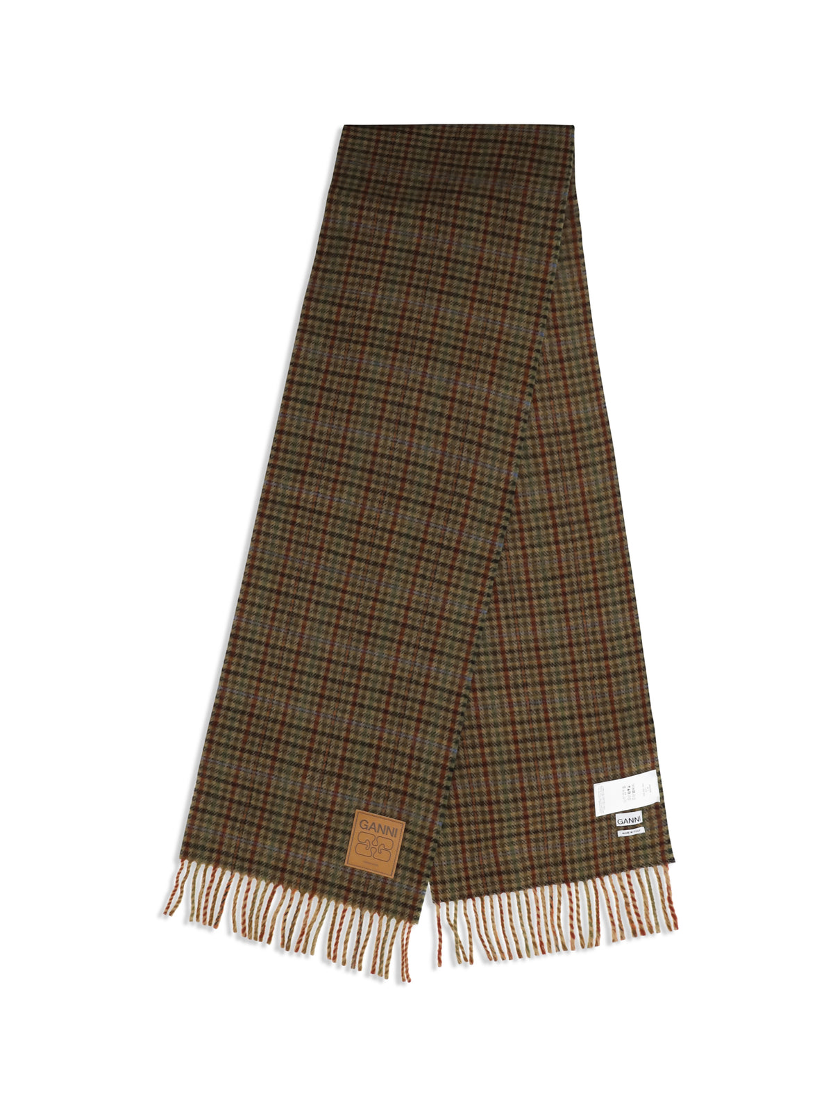 Ganni Women Small Check Wool Scarf GANNI