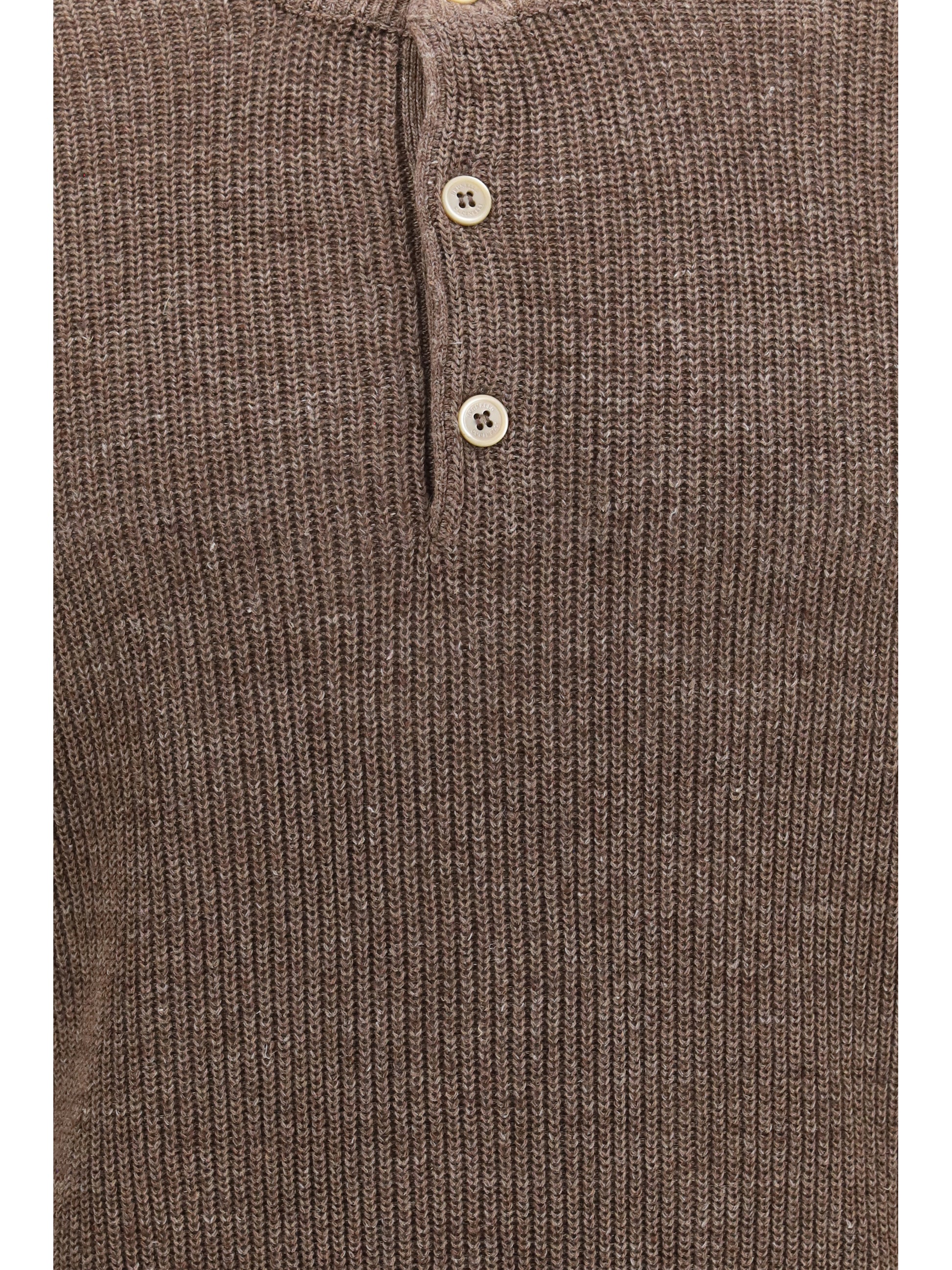 Brunello Cucinelli Men Cotton And Linen Henley Sweater BRUNELLO CUCINELLI