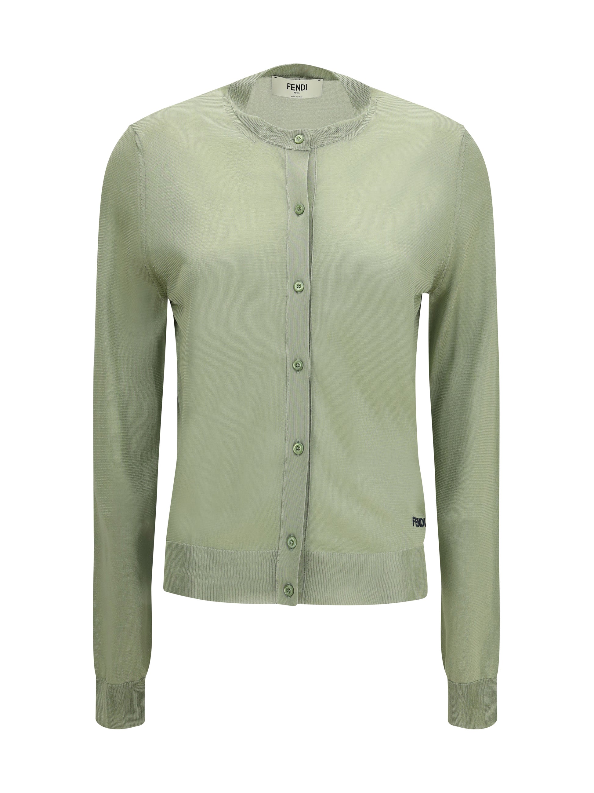Fendi Women Cardigan Crewneck In Viscose With Embroidered Logo FENDI