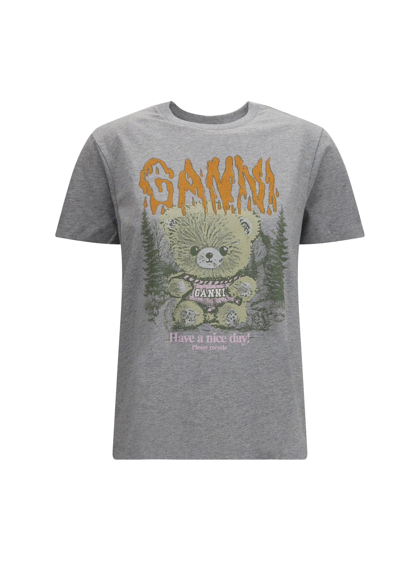 Ganni Women Teddy Forest Cotton T-Shirt GANNI