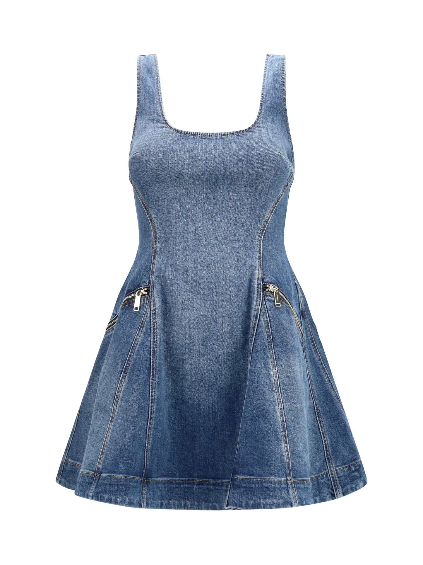 Self-Portrait Women Denim Flared Mini Dress