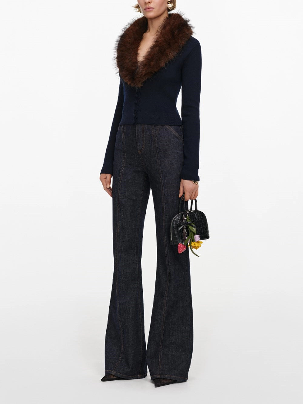 Self-Portrait Women Faux Fur Knit Cardigan SELF-PORTRAIT