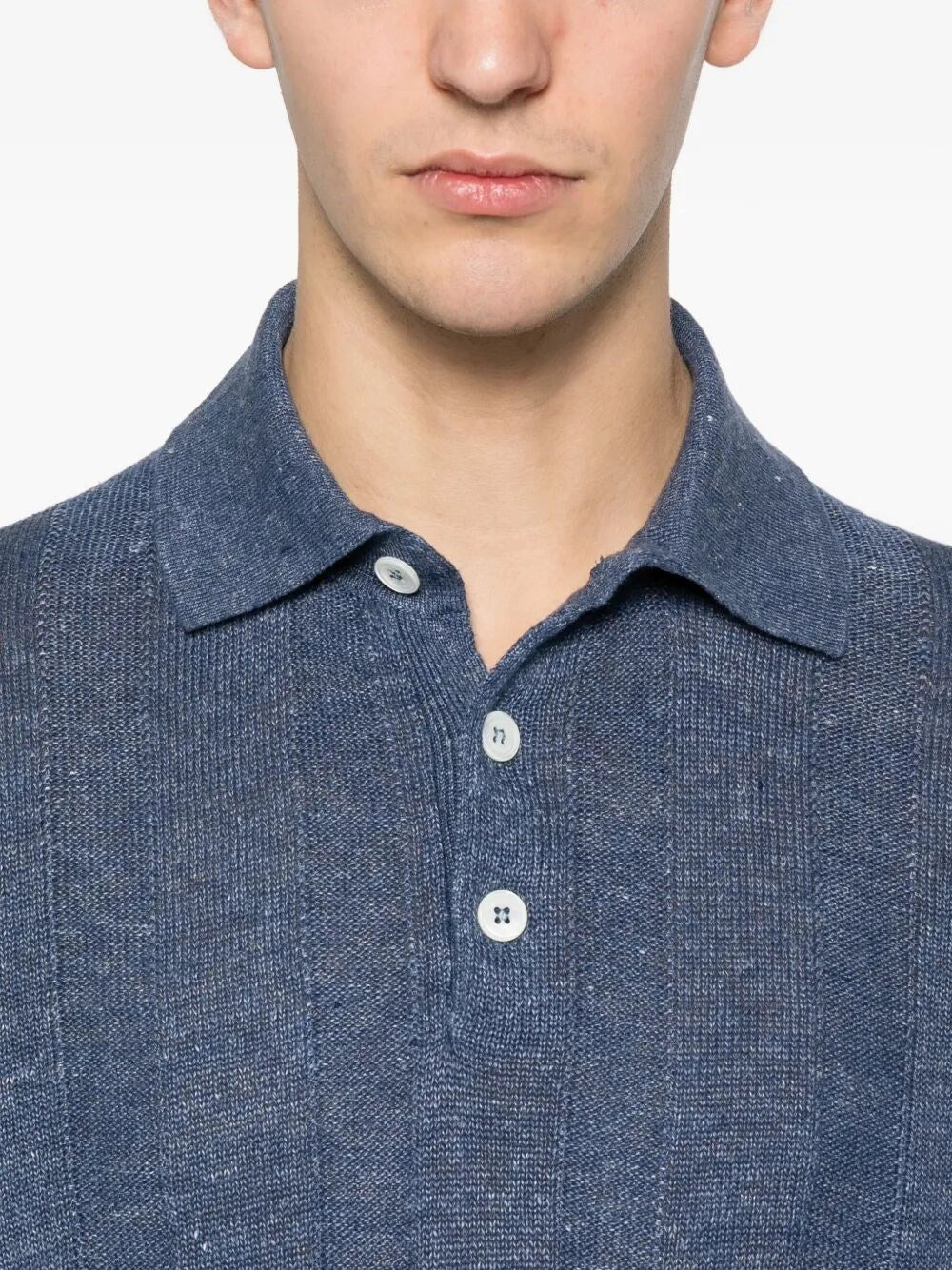 Brunello Cucinelli Men Linen And Cotton Wide Rib Knit Polo BRUNELLO CUCINELLI