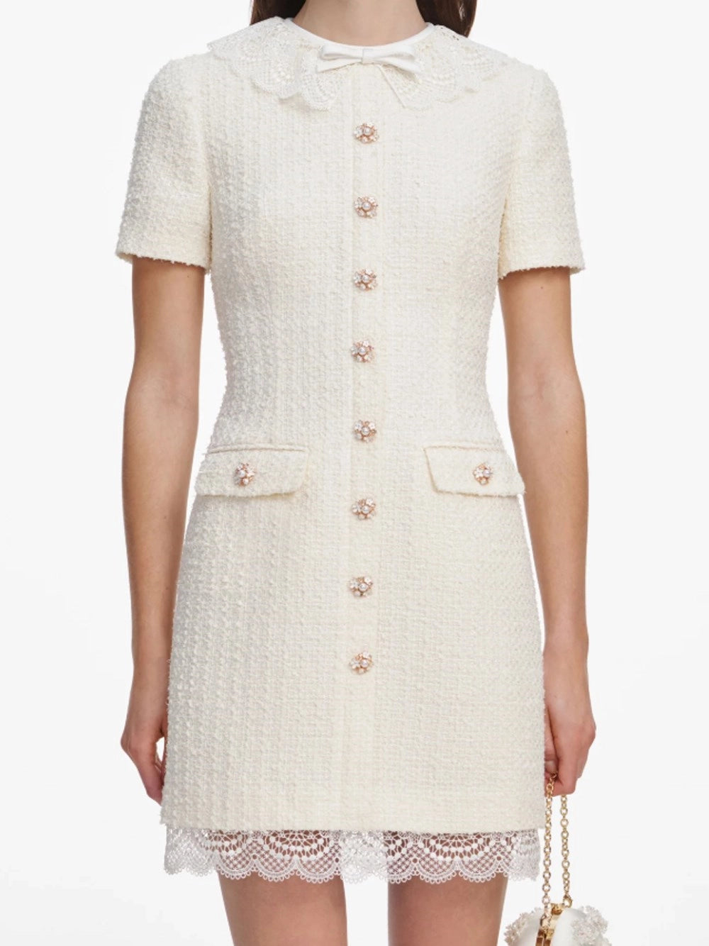 Self-Portrait Women Boucle Lace Trim Mini Dress SELF-PORTRAIT