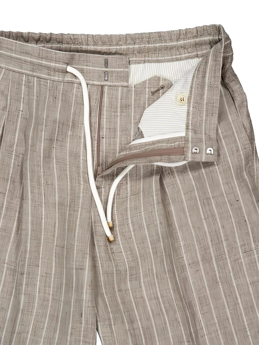 Brunello Cucinelli Men Stripe Linen Pants With Drawstring And Double Pleats BRUNELLO CUCINELLI