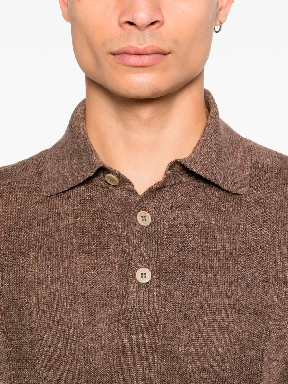 Brunello Cucinelli Men Linen And Cotton Wide Rib Knit Polo BRUNELLO CUCINELLI
