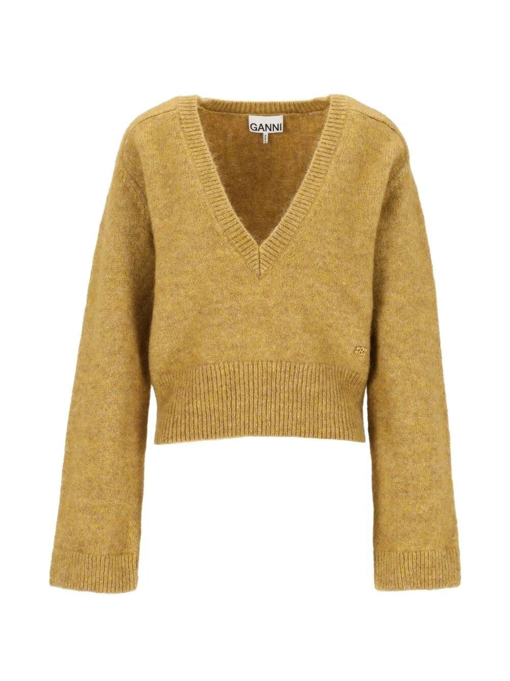 Ganni Women Melange Mohair Deep V-Neck GANNI