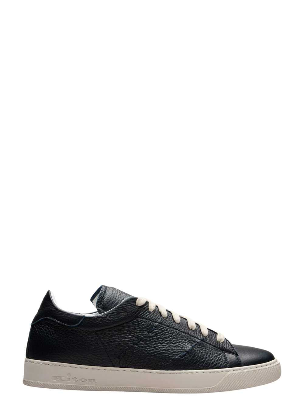 Kiton Men Leather Sneakers With Cross-Stitch Detailing. KITON
