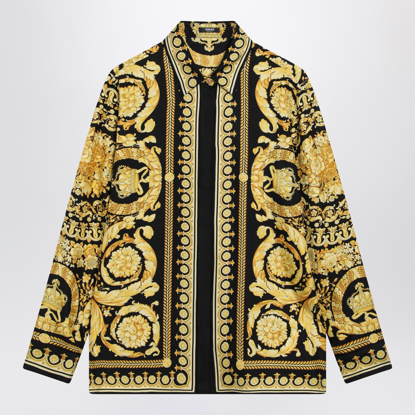 Versace Black And Gold Printed Silk Twill Shirt Women VERSACE