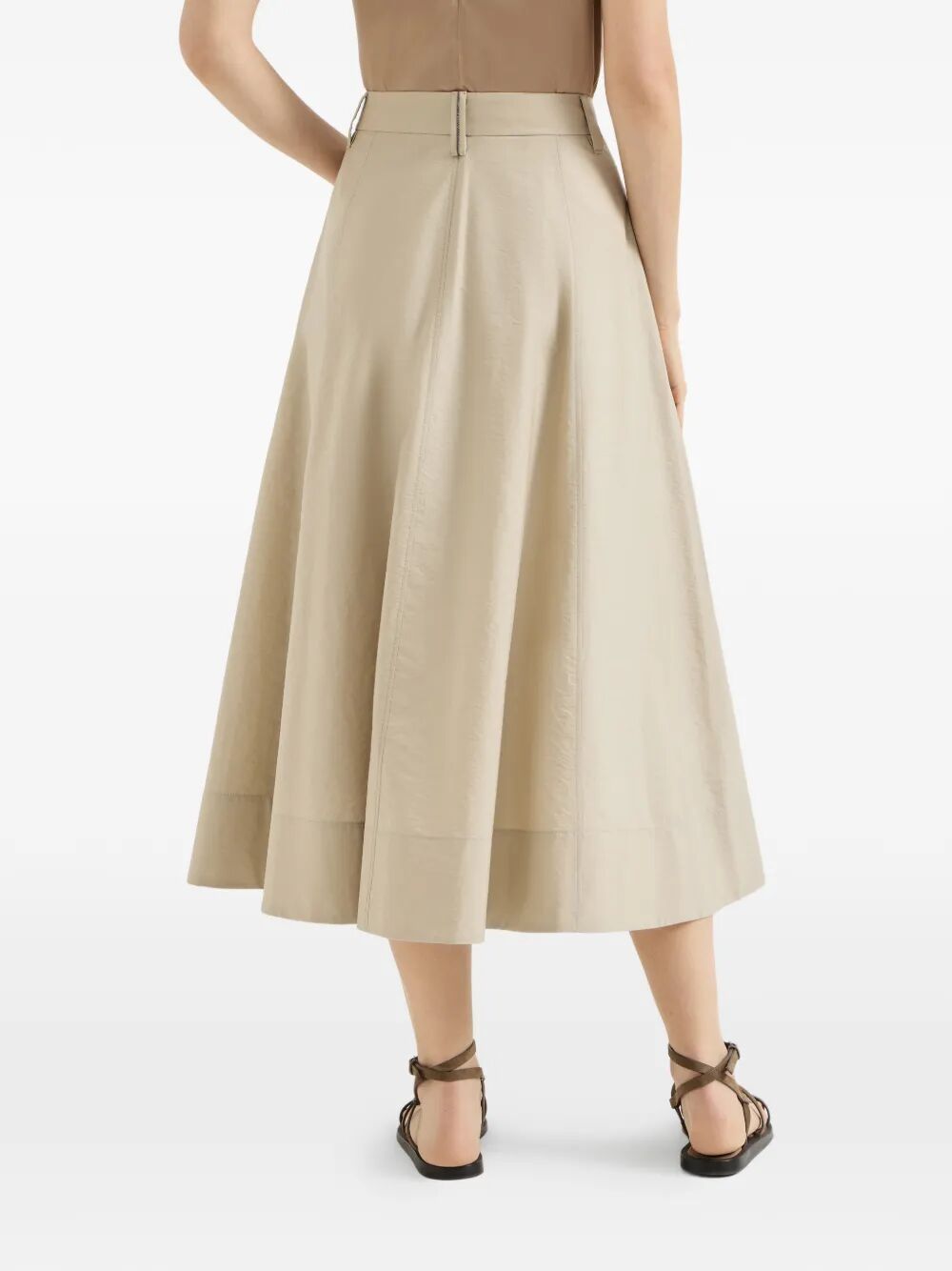 Brunello Cucinelli Women Techno Cotton Poplin Sartorial Skirt With Monili BRUNELLO CUCINELLI
