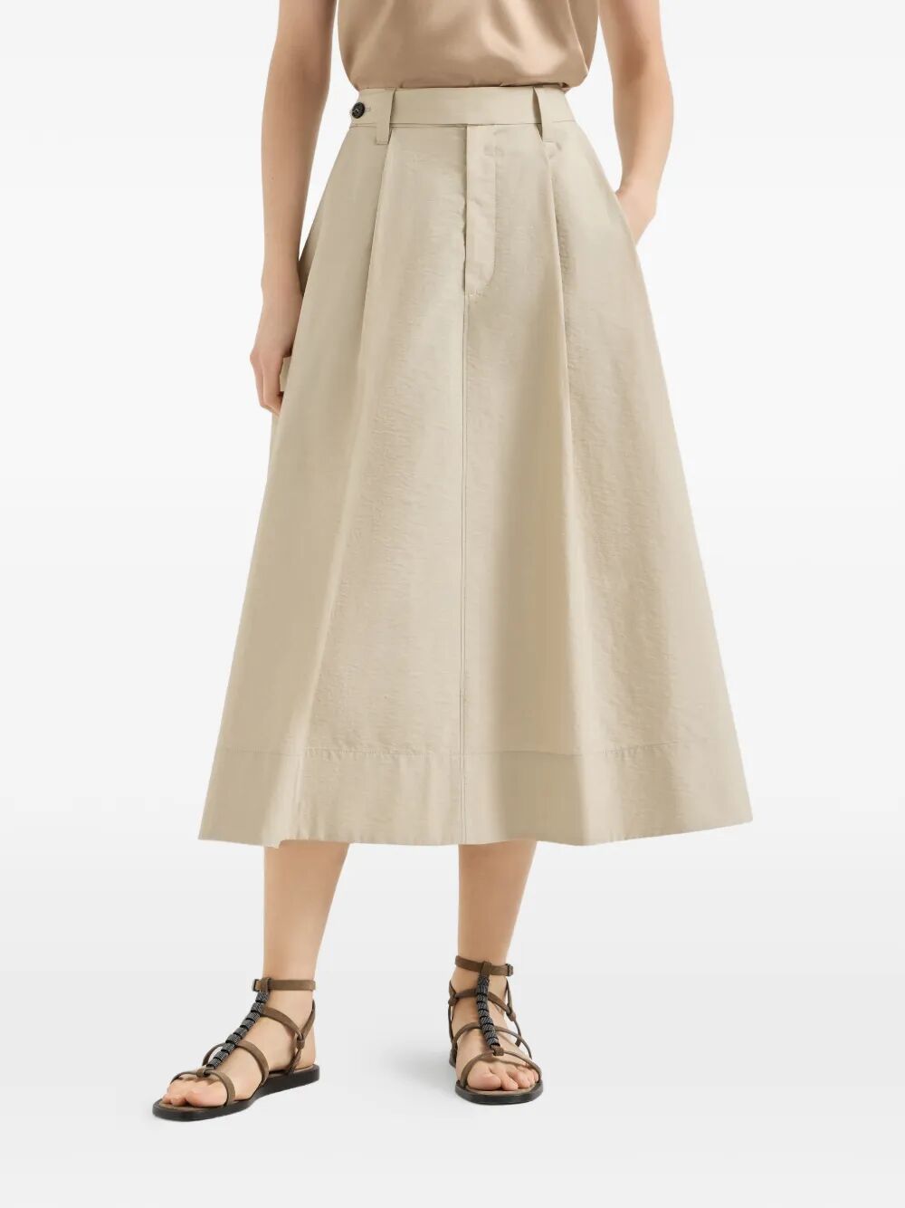 Brunello Cucinelli Women Techno Cotton Poplin Sartorial Skirt With Monili BRUNELLO CUCINELLI
