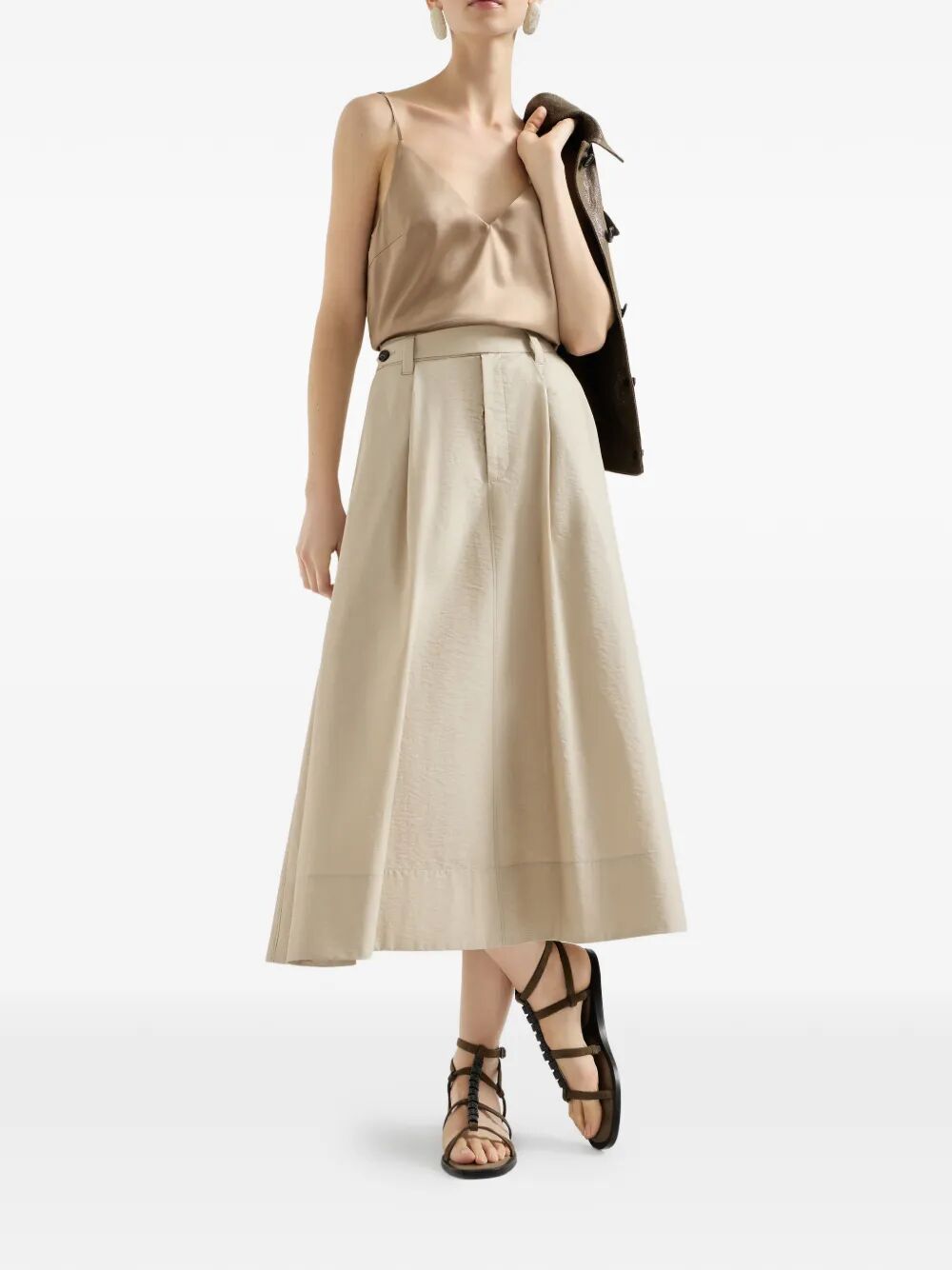 Brunello Cucinelli Women Techno Cotton Poplin Sartorial Skirt With Monili BRUNELLO CUCINELLI