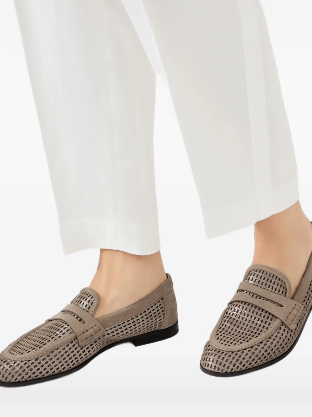 Brunello Cucinelli Women Sparkling Net Leather Loafers BRUNELLO CUCINELLI