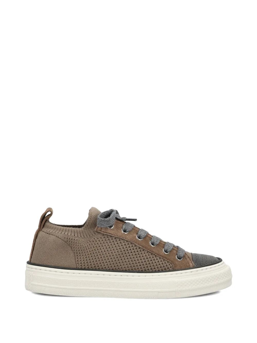 Brunello Cucinelli Women Cotton Knit And Suede Sneakers With Precious Toe BRUNELLO CUCINELLI