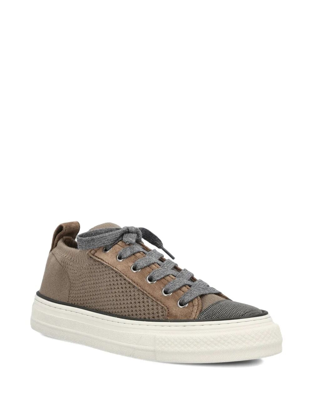 Brunello Cucinelli Women Cotton Knit And Suede Sneakers With Precious Toe BRUNELLO CUCINELLI