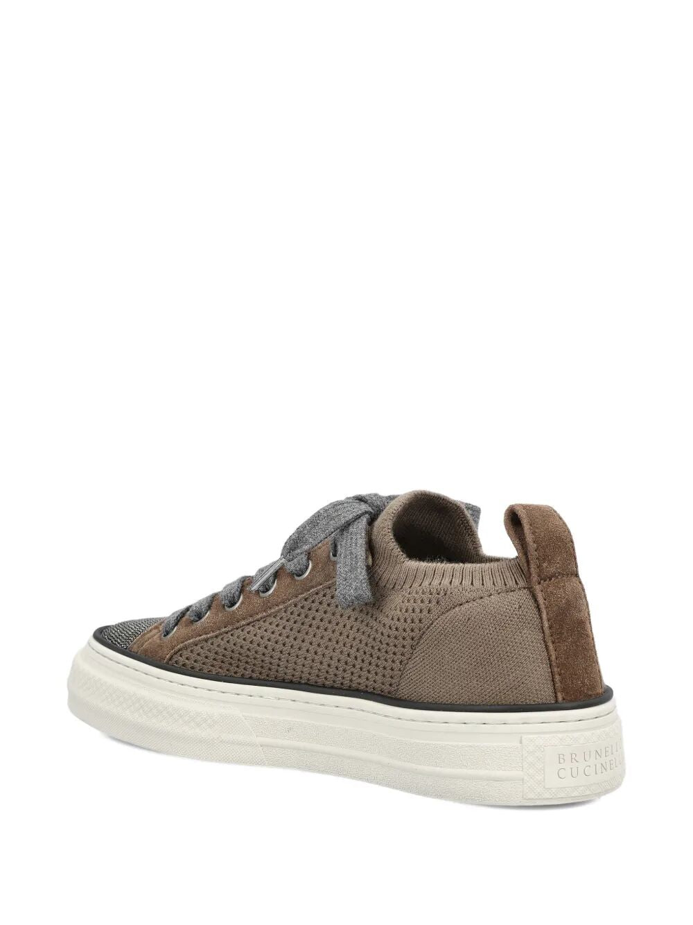 Brunello Cucinelli Women Cotton Knit And Suede Sneakers With Precious Toe BRUNELLO CUCINELLI