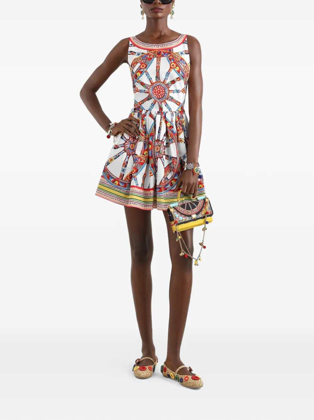 Dolce & Gabbana Women Poplin Midi Dress With Carretto Print