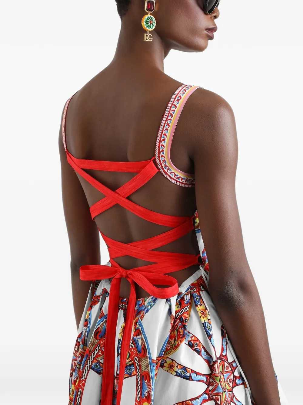 Dolce & Gabbana Women Poplin Midi Dress With Carretto Print