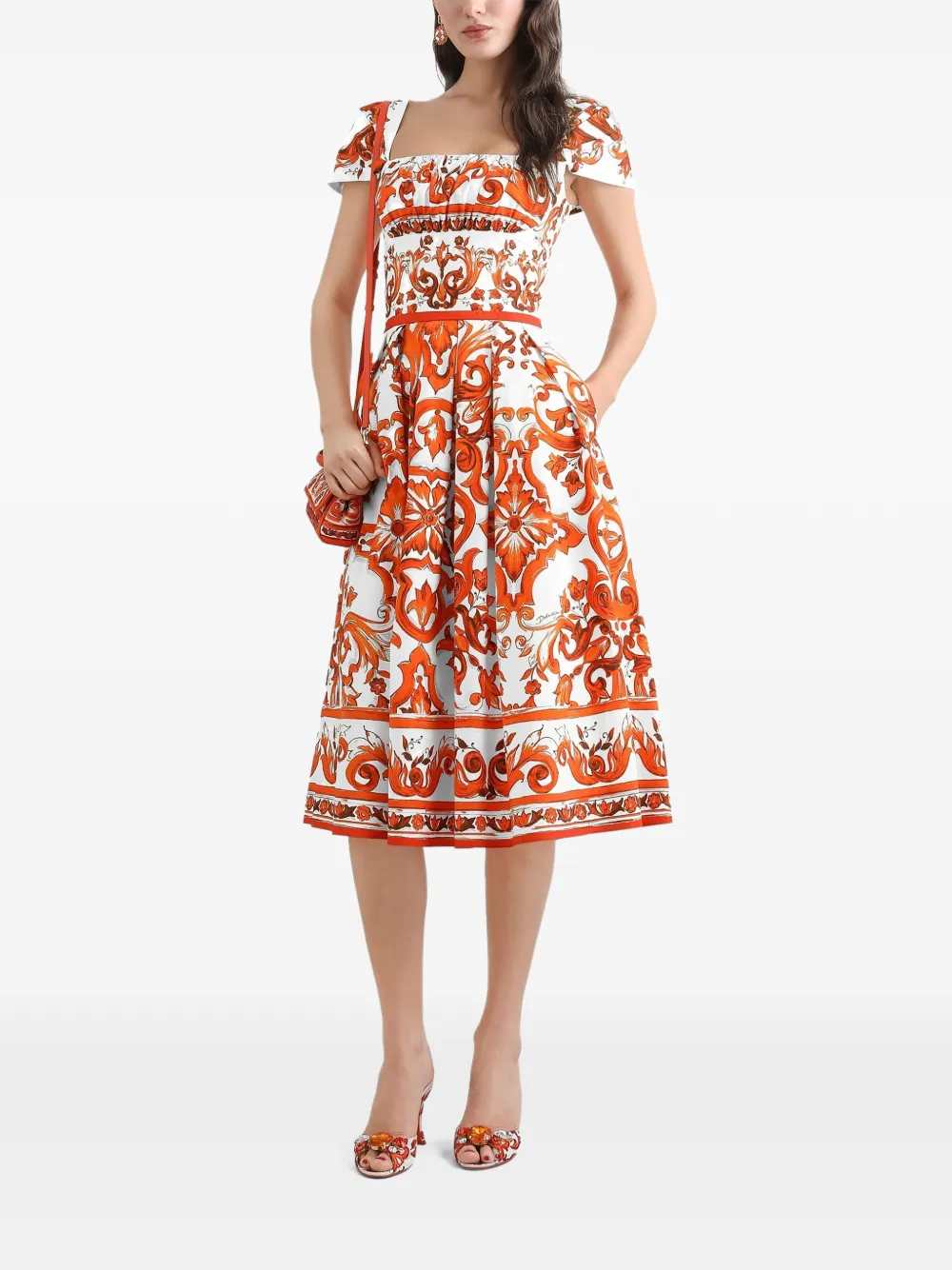 Dolce & Gabbana Women Poplin Dress With Majolica Print DOLCE & GABBANA