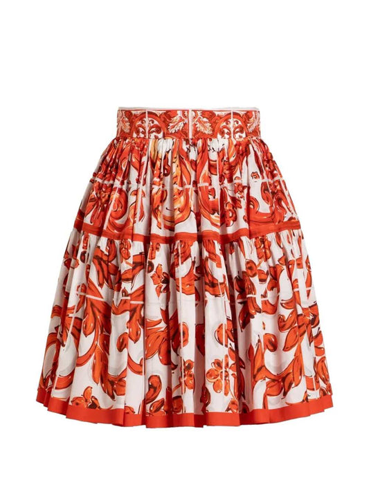 Dolce & Gabbana Women Poplin Skirt With Majolica Print DOLCE & GABBANA