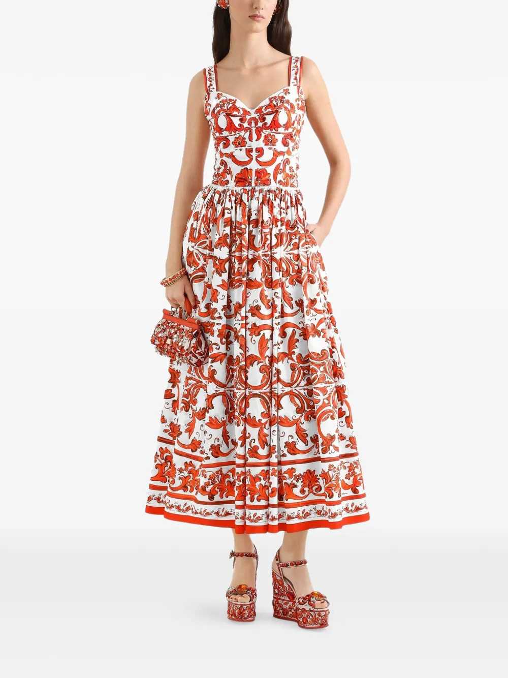 Dolce & Gabbana Women Long Poplin Dress With Majolica Print