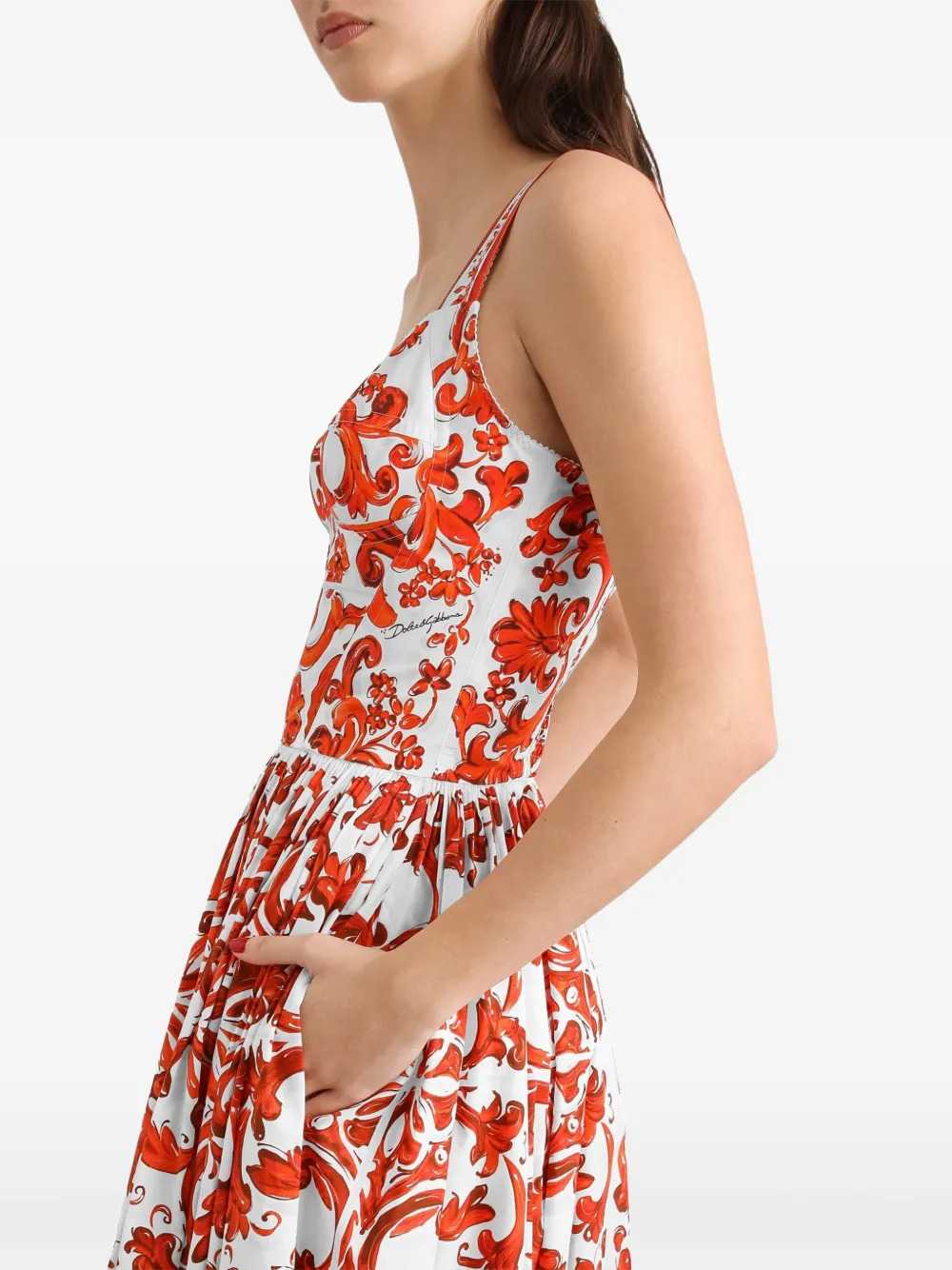 Dolce & Gabbana Women Long Poplin Dress With Majolica Print