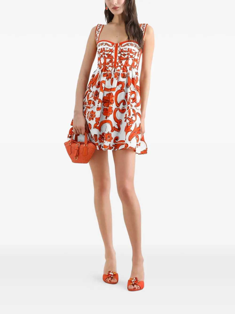 Dolce & Gabbana Women Short Poplin Dress With Majolica Print DOLCE & GABBANA