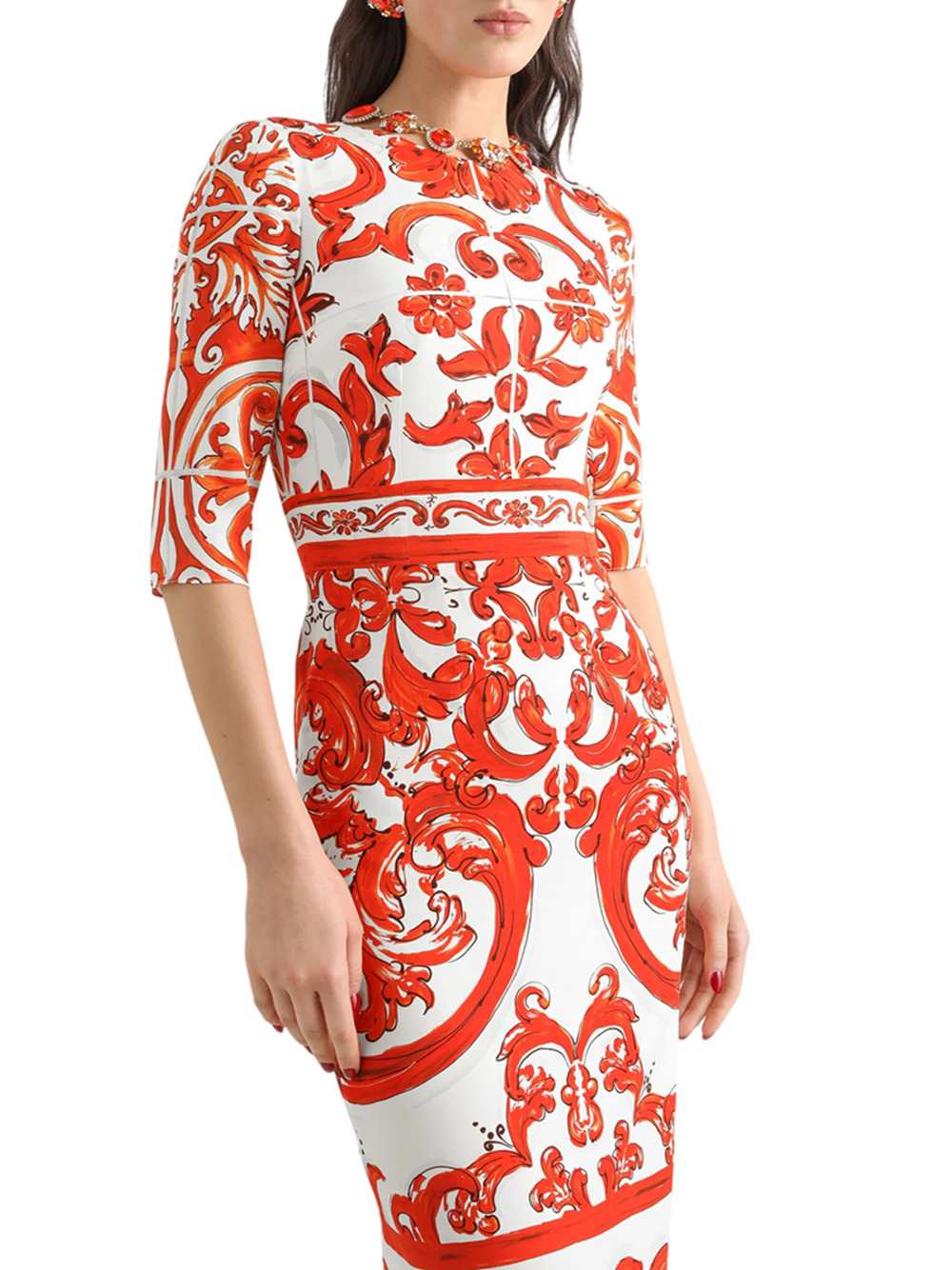 Dolce & Gabbana Women Maiolica Print Charmeuse Dress: DOLCE & GABBANA