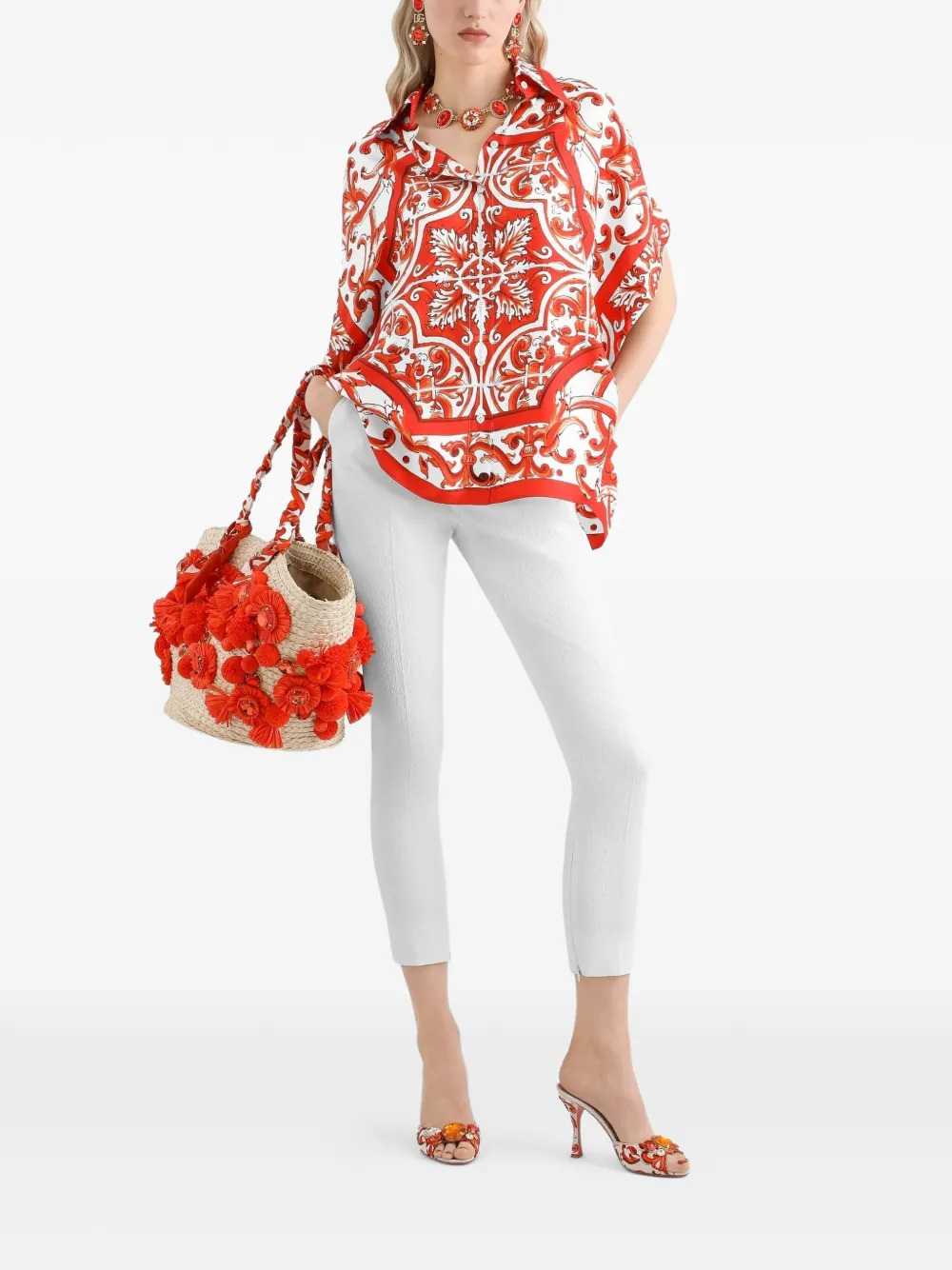 Dolce & Gabbana Women Silk Shirt With Maiolica Print DOLCE & GABBANA