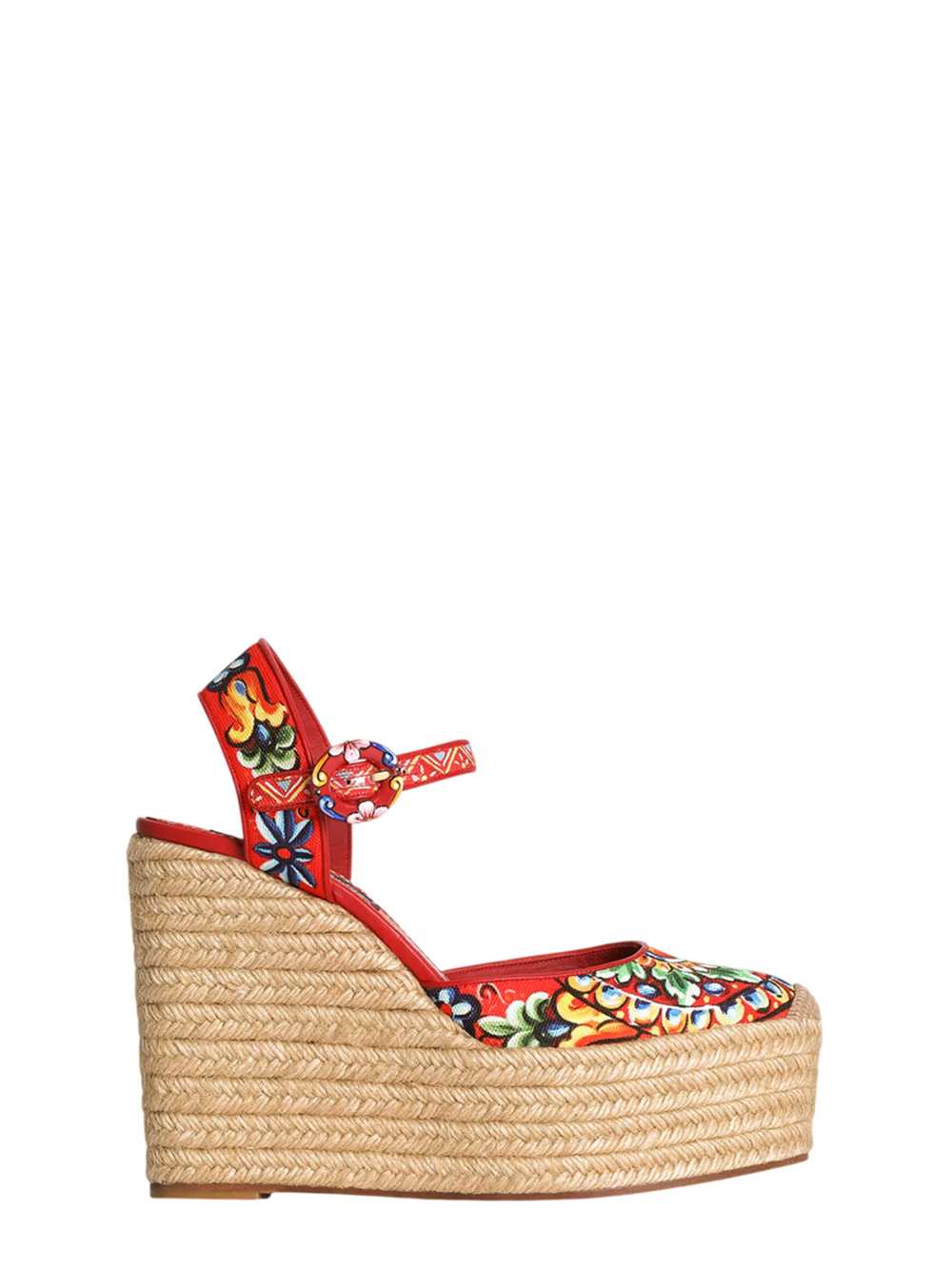 Dolce & Gabbana Women Canvas Wedge Sandal With Carretto Print