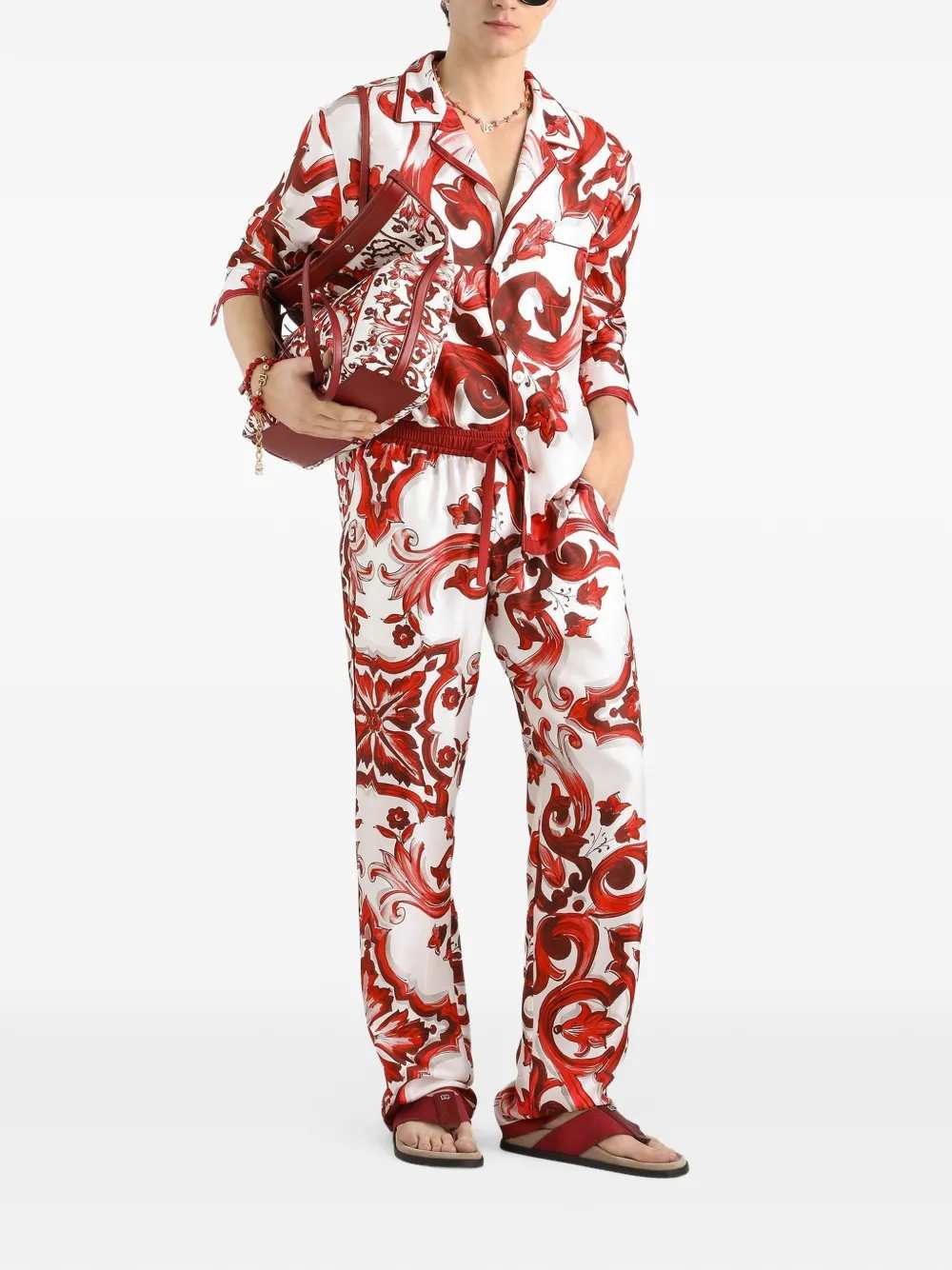 Dolce & Gabbana Men Twill Vanity Trousers With Majolica Print DOLCE & GABBANA