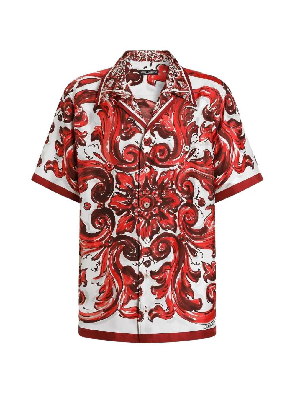 Dolce & Gabbana Men Silk Twill Hawaiian Shirt With Majolica Print DOLCE & GABBANA