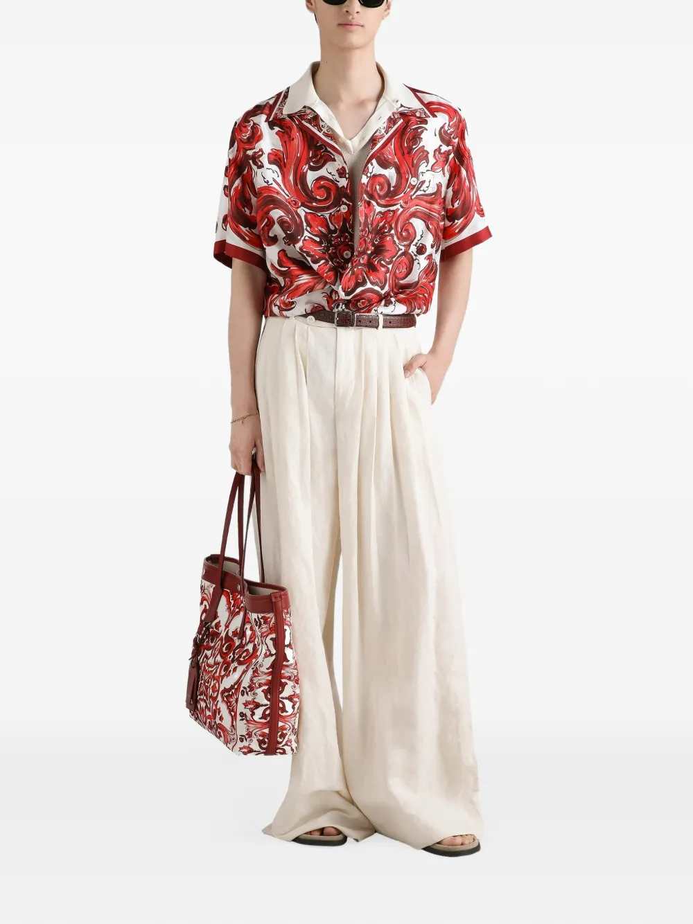 Dolce & Gabbana Men Silk Twill Hawaiian Shirt With Majolica Print DOLCE & GABBANA