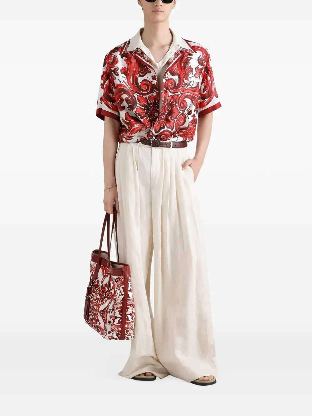 Dolce & Gabbana Men Silk Twill Hawaiian Shirt With Majolica Print DOLCE & GABBANA
