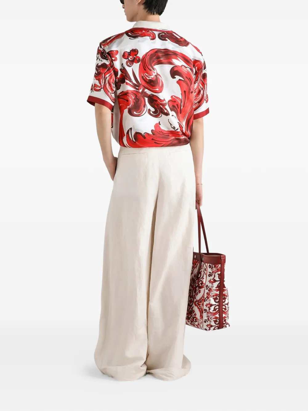 Dolce & Gabbana Men Silk Twill Hawaiian Shirt With Majolica Print DOLCE & GABBANA