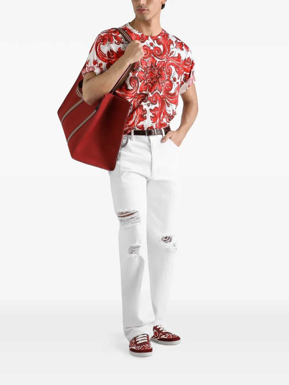 Dolce & Gabbana Men Cotton T-Shirt With Majolica Print DOLCE & GABBANA