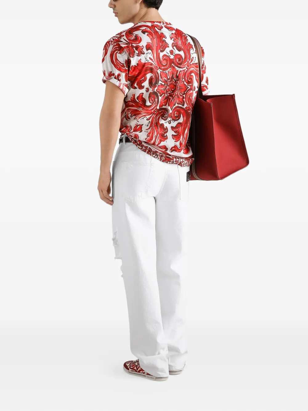Dolce & Gabbana Men Cotton T-Shirt With Majolica Print DOLCE & GABBANA