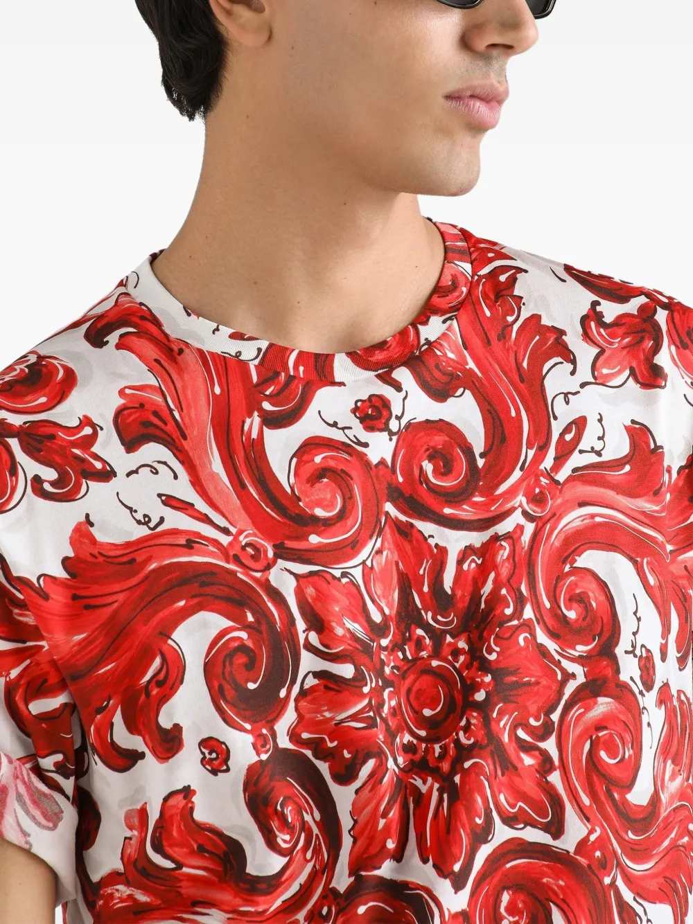 Dolce & Gabbana Men Cotton T-Shirt With Majolica Print DOLCE & GABBANA