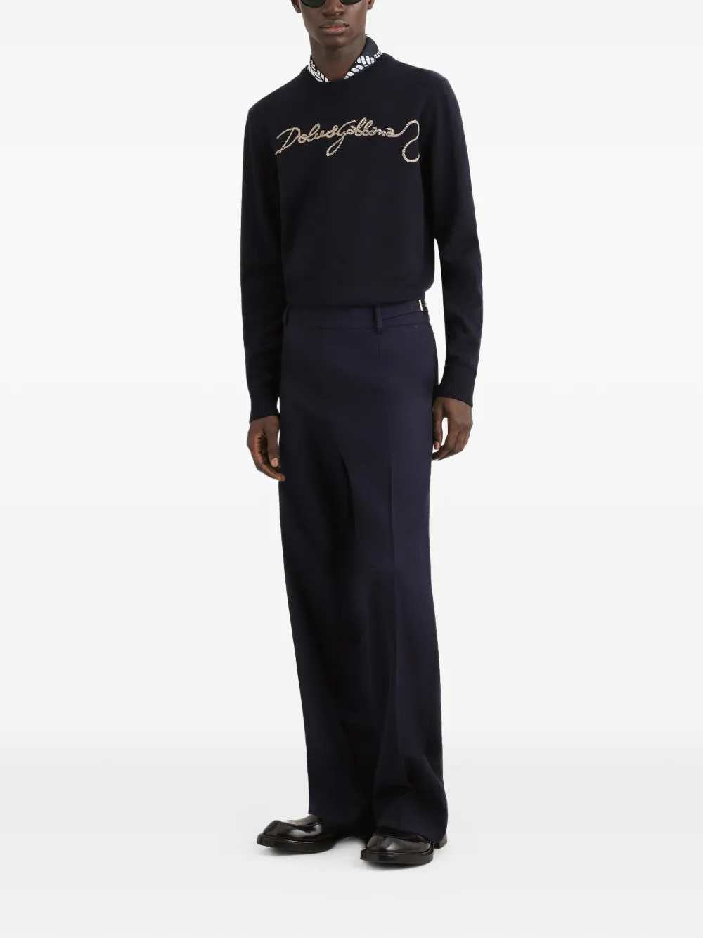 Dolce & Gabbana Men Embroidered Plain-Knit Sweater DOLCE & GABBANA