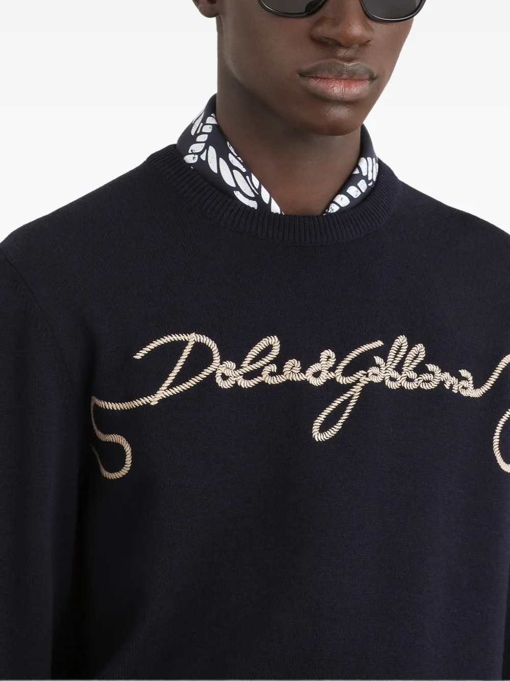 Dolce & Gabbana Men Embroidered Plain-Knit Sweater DOLCE & GABBANA