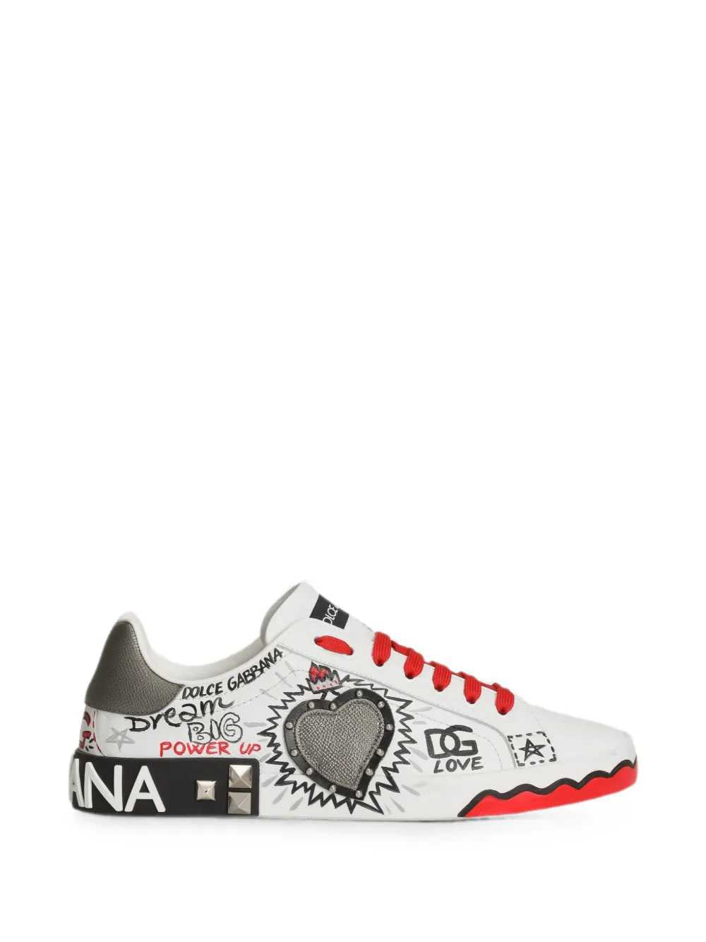 Dolce & Gabbana Men Sneakers With Heart Patch And Graffiti Print DOLCE & GABBANA